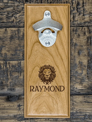 Lion Natural Cherry Cherry Wall Mount Bottle Opener - Engraved