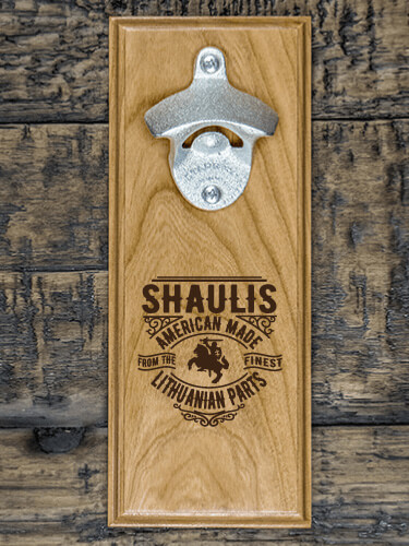 Lithuanian Parts Natural Cherry Cherry Wall Mount Bottle Opener - Engraved