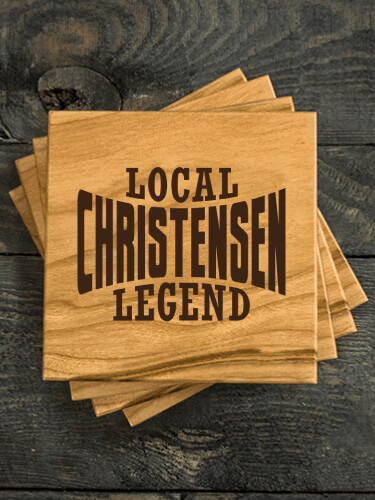 Local Legend Natural Cherry Cherry Wood Coaster - Engraved (set of 4)