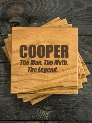 Man Myth Legend Natural Cherry Cherry Wood Coaster - Engraved (set of 4)