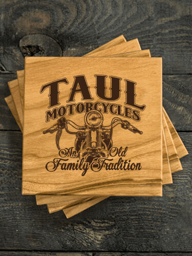 Motorcycle Family Tradition Natural Cherry Cherry Wood Coaster - Engraved (set of 4)