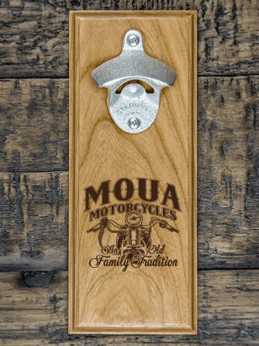 Motorcycle Family Tradition Natural Cherry Cherry Wall Mount Bottle Opener - Engraved