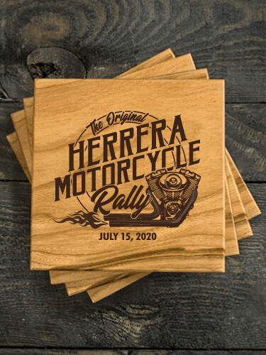 Motorcycle Rally Natural Cherry Cherry Wood Coaster - Engraved (set of 4)
