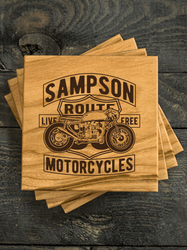 Motorcycles Natural Cherry Cherry Wood Coaster - Engraved (set of 4)
