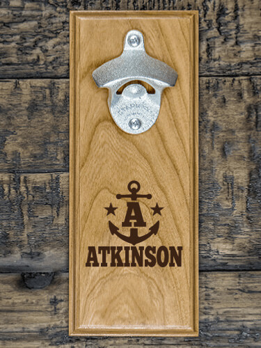 Nautical Monogram Natural Cherry Cherry Wall Mount Bottle Opener - Engraved