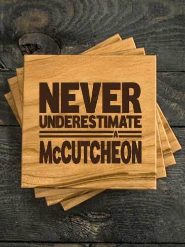 Never Underestimate Irish Natural Cherry Cherry Wood Coaster - Engraved (set of 4)