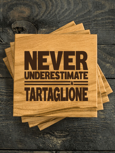 Never Underestimate Italian Natural Cherry Cherry Wood Coaster - Engraved (set of 4)