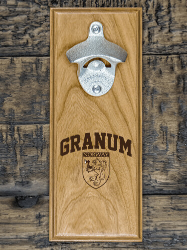 Norwegian Shield Natural Cherry Cherry Wall Mount Bottle Opener - Engraved