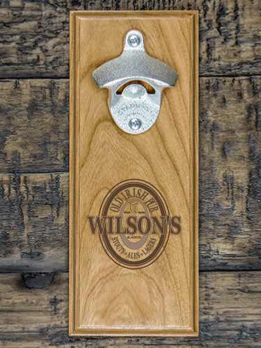Old Irish Pub Natural Cherry Cherry Wall Mount Bottle Opener - Engraved