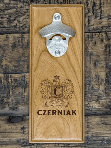 Polish Monogram Natural Cherry Cherry Wall Mount Bottle Opener - Engraved