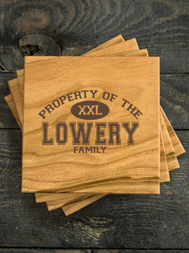 Property of Family Natural Cherry Cherry Wood Coaster - Engraved (set of 4)