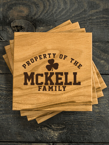 Property of Irish Natural Cherry Cherry Wood Coaster - Engraved (set of 4)