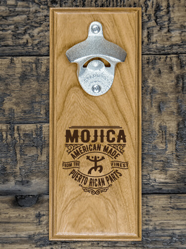 Puerto Rican Parts Natural Cherry Cherry Wall Mount Bottle Opener - Engraved