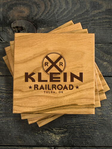 Railroad Natural Cherry Cherry Wood Coaster - Engraved (set of 4)