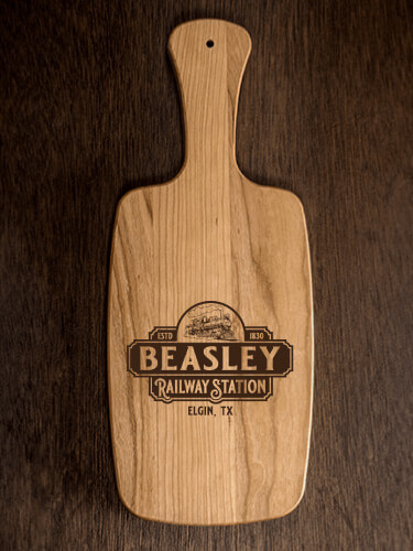 Railway Station Natural Cherry Cherry Wood Cheese Board - Engraved