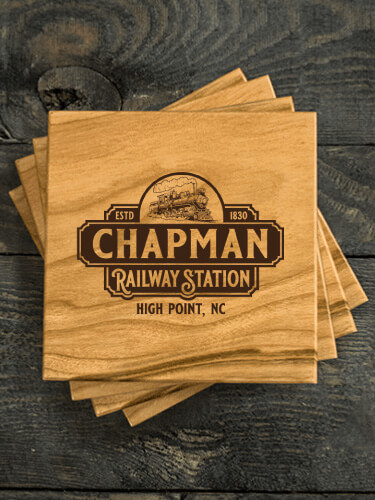 Railway Station Natural Cherry Cherry Wood Coaster - Engraved (set of 4)