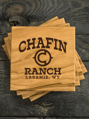 Ranch Monogram Natural Cherry Cherry Wood Coaster - Engraved (set of 4)