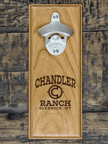 Ranch Monogram Natural Cherry Cherry Wall Mount Bottle Opener - Engraved