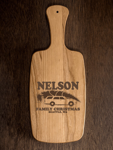 Retro Family Christmas Natural Cherry Cherry Wood Cheese Board - Engraved