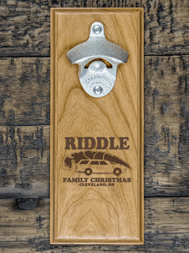 Retro Family Christmas Natural Cherry Cherry Wall Mount Bottle Opener - Engraved