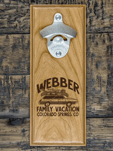 Retro Family Vacation Natural Cherry Cherry Wall Mount Bottle Opener - Engraved