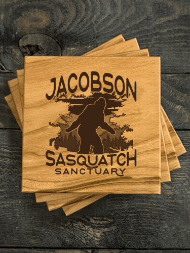 Sasquatch Sanctuary Natural Cherry Cherry Wood Coaster - Engraved (set of 4)
