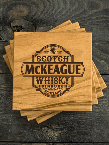 Scotch Whisky Natural Cherry Cherry Wood Coaster - Engraved (set of 4)