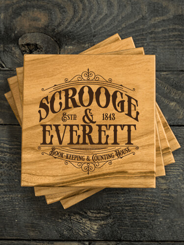 Scrooge Natural Cherry Cherry Wood Coaster - Engraved (set of 4)