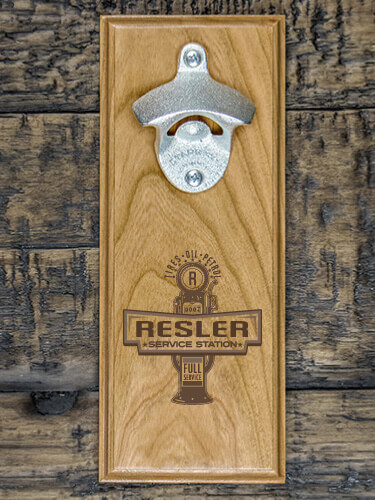 Service Station Natural Cherry Cherry Wall Mount Bottle Opener - Engraved
