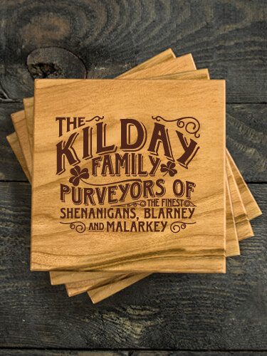 Shenanigans Family Natural Cherry Cherry Wood Coaster - Engraved (set of 4)