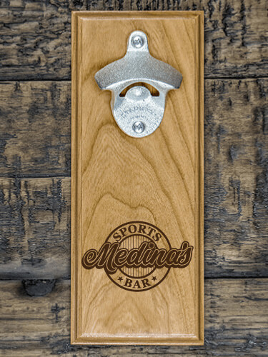 Sports Bar Natural Cherry Cherry Wall Mount Bottle Opener - Engraved