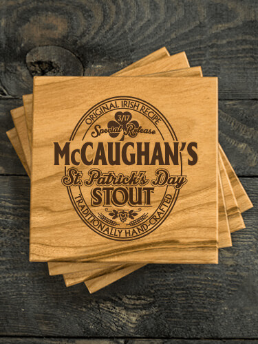 St. Patrick's Day Stout Natural Cherry Cherry Wood Coaster - Engraved (set of 4)