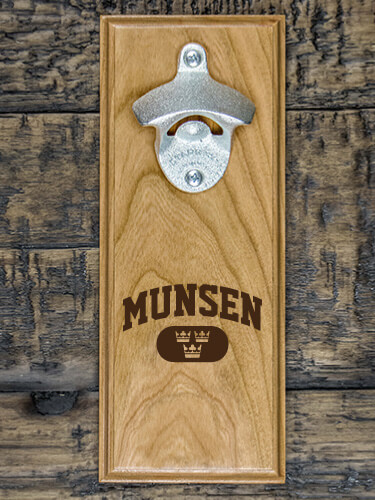 Swedish Varsity Natural Cherry Cherry Wall Mount Bottle Opener - Engraved