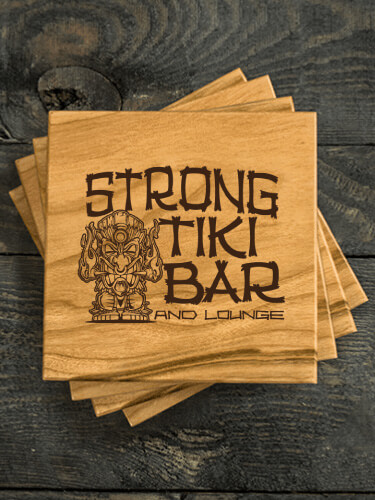 Tiki Bar Natural Cherry Cherry Wood Coaster - Engraved (set of 4)