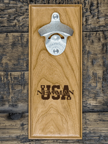 USA Natural Cherry Cherry Wall Mount Bottle Opener - Engraved