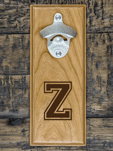 Varsity Letter Natural Cherry Cherry Wall Mount Bottle Opener - Engraved