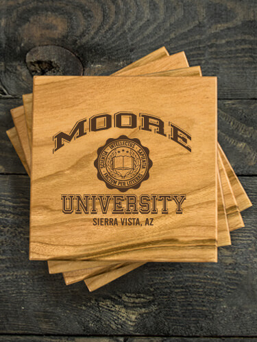 Vintage University Natural Cherry Cherry Wood Coaster - Engraved (set of 4)