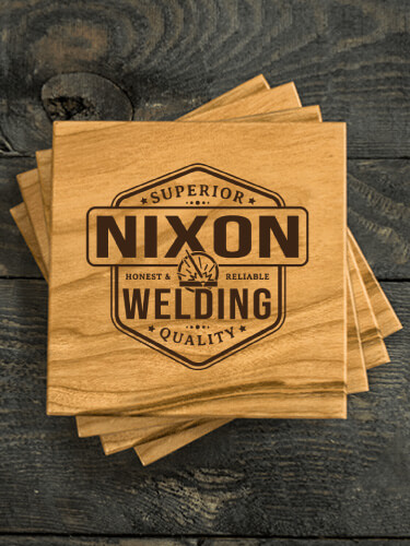 Welding Natural Cherry Cherry Wood Coaster - Engraved (set of 4)