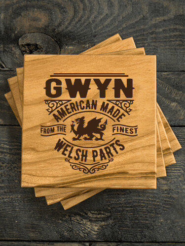 Welsh Parts Natural Cherry Cherry Wood Coaster - Engraved (set of 4)