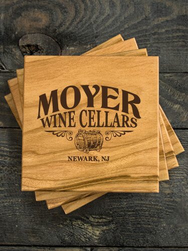 Wine Cellars Natural Cherry Cherry Wood Coaster - Engraved (set of 4)