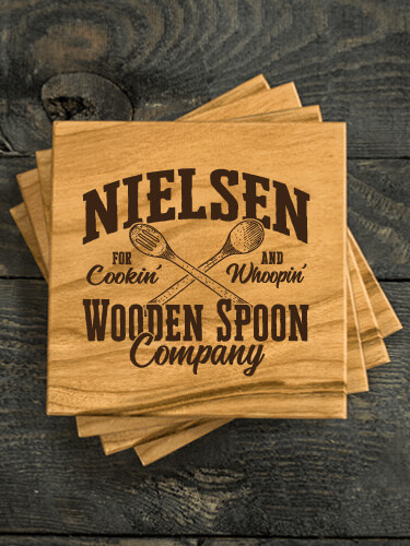 Wooden Spoon Company Natural Cherry Cherry Wood Coaster - Engraved (set of 4)