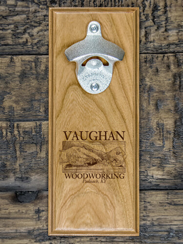 Woodworking Natural Cherry Cherry Wall Mount Bottle Opener - Engraved