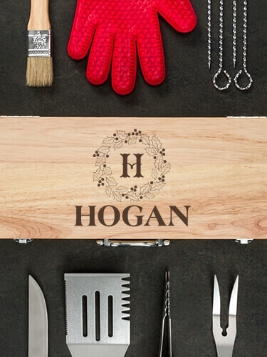 Christmas Monogram Natural Hevea Hardwood 10 Piece BBQ Set