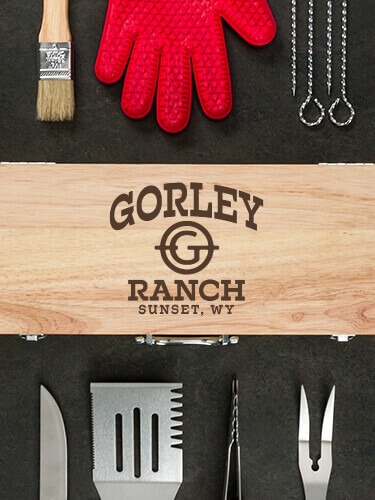 Ranch Monogram Natural Hevea Hardwood 10 Piece BBQ Set