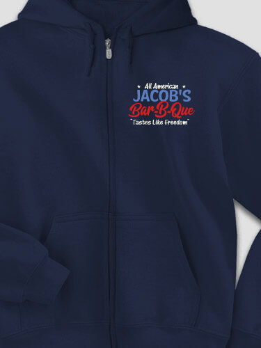 All American BBQ Navy Embroidered Zippered Hooded Sweatshirt