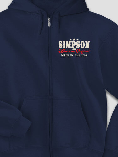 American Original Navy Embroidered Zippered Hooded Sweatshirt