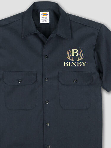 Antler Monogram Navy Embroidered Work Shirt