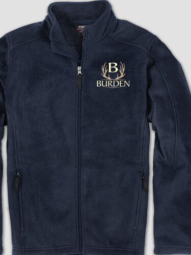 Antler Monogram Navy Embroidered Zippered Fleece