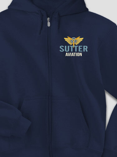 Aviation Patch Navy Embroidered Zippered Hooded Sweatshirt