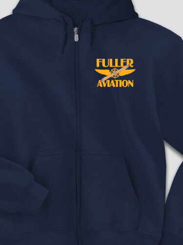 Aviation Navy Embroidered Zippered Hooded Sweatshirt